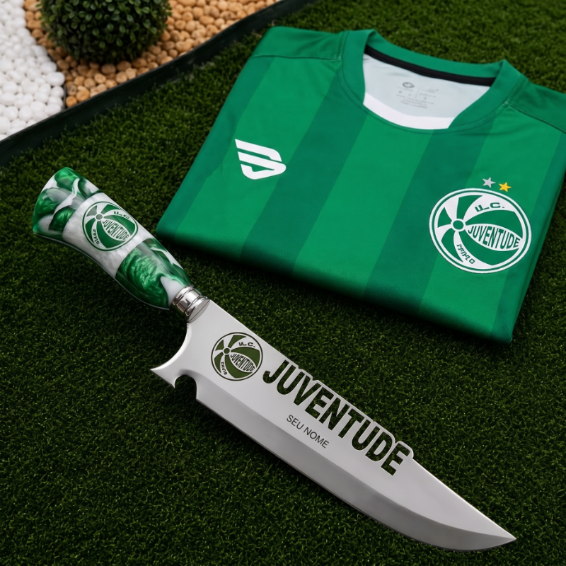 Faca Personalizada Juventude com Cabo Premium Resinada + Gravação de Nome + Capa de Couro Exclusiva Brinde