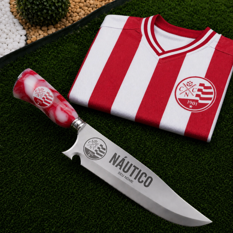 Faca Personalizada Náutico com Cabo Premium Resinada + Gravação de Nome + Capa de Couro Exclusiva Brinde