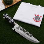 Faca Personalizada Corinthians com Cabo Premium Resinada + Gravação de Nome + Capa de Couro Exclusiva Brinde