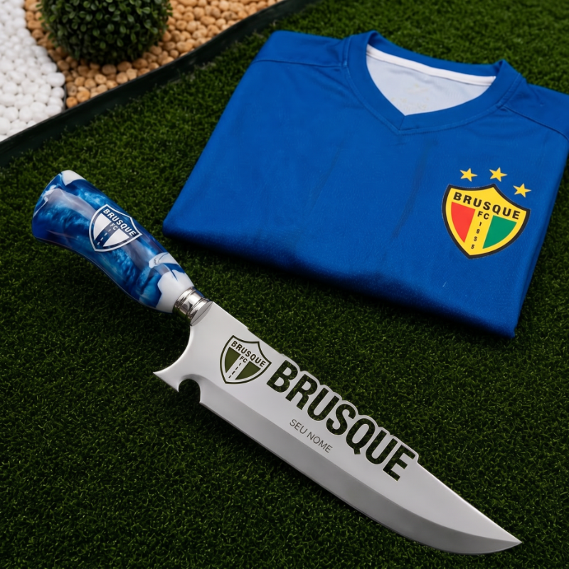 Faca Personalizada Brusque com Cabo Premium Resinada + Gravação de Nome + Capa de Couro Exclusiva Brinde
