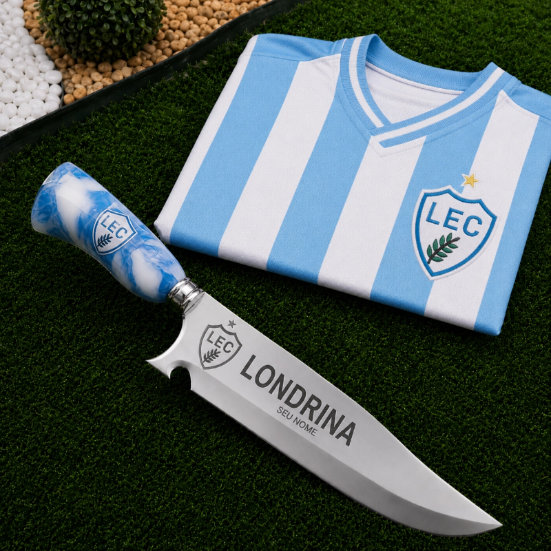 Faca Personalizada Londrina com Cabo Premium Resinada + Gravação de Nome + Capa de Couro Exclusiva Brinde