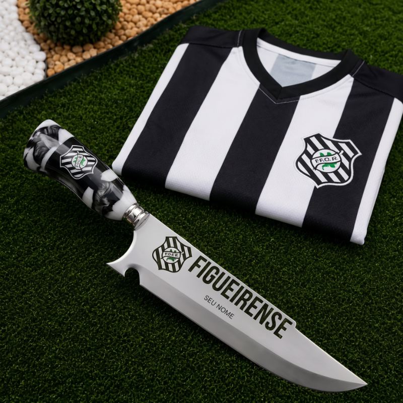 Faca Personalizada Figueirense com Cabo Premium Resinada + Gravação de Nome + Capa de Couro Exclusiva Brinde