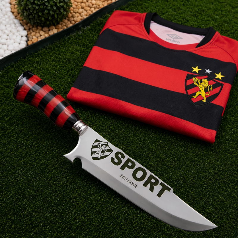 Faca Personalizada Sport com Cabo Premium Resinada + Gravação de Nome + Capa de Couro Exclusiva Brinde