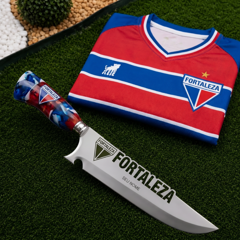 Faca Personalizada Fortaleza com Cabo Premium Resinada + Gravação de Nome + Capa de Couro Exclusiva Brinde
