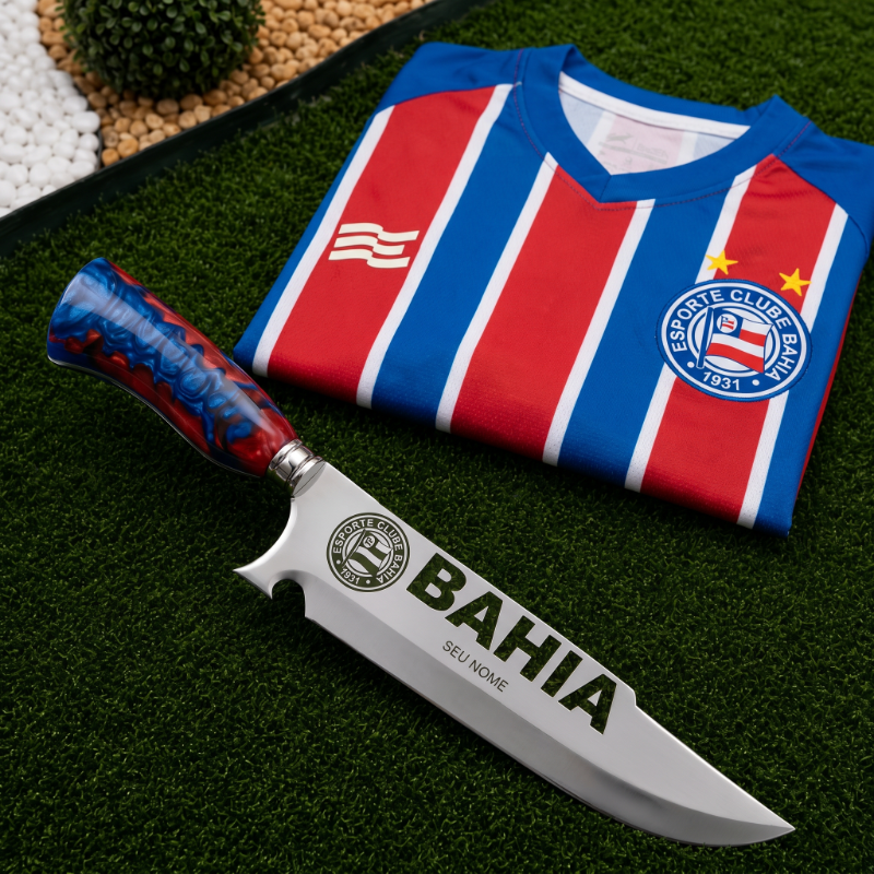 Faca Personalizada Bahia com Cabo Premium Resinada + Gravação de Nome + Capa de Couro Exclusiva Brinde