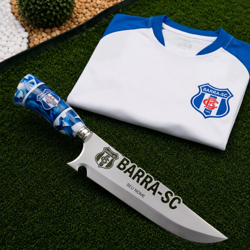 Faca Personalizada Barra com Cabo Premium Resinada + Gravação de Nome + Capa de Couro Exclusiva Brinde