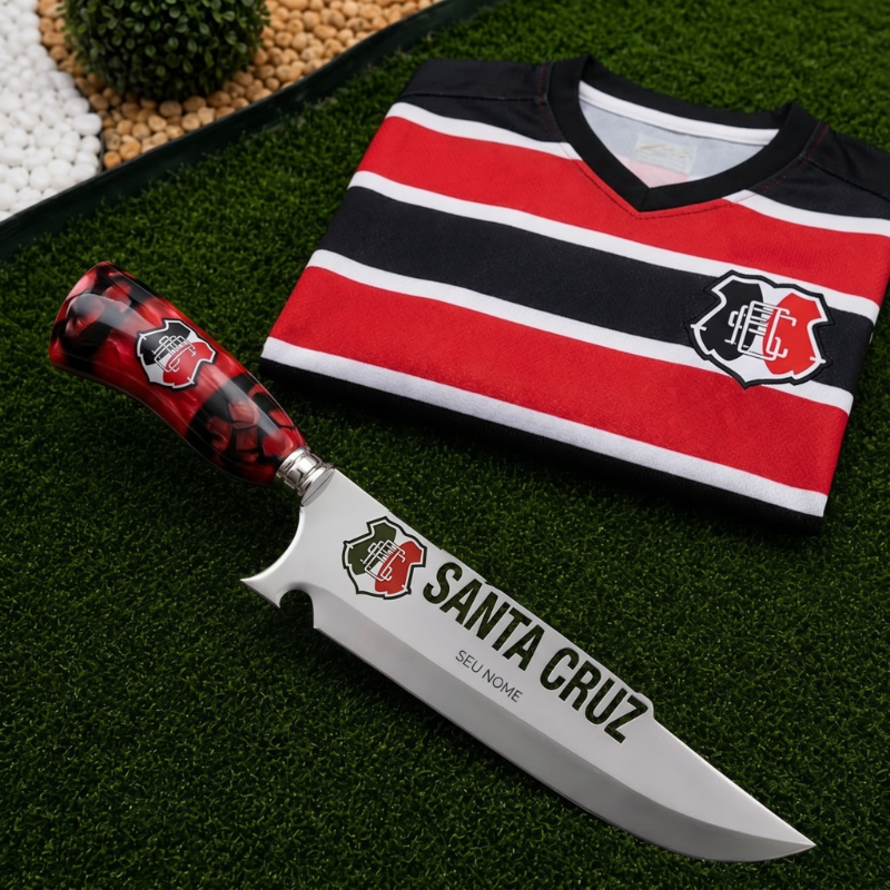 Faca Personalizada Santa Cruz com Cabo Premium Resinada + Gravação de Nome + Capa de Couro Exclusiva Brinde