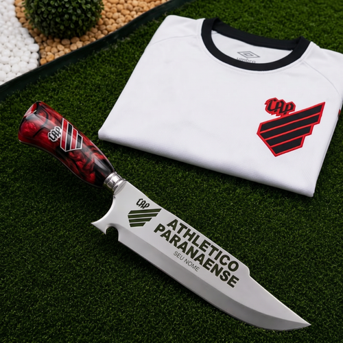Faca Personalizada Athletico Paranaense com Cabo Premium Resinada + Gravação de Nome + Capa de Couro Exclusiva Brinde