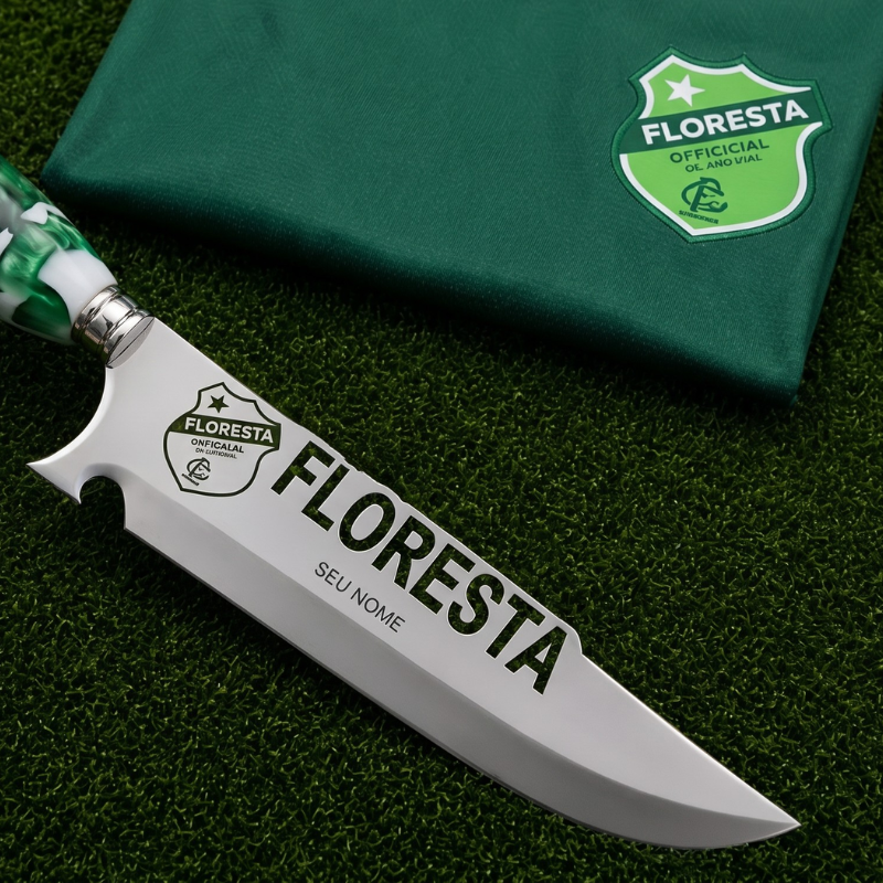 Faca Personalizada Floresta com Cabo Premium Resinada + Gravação de Nome + Capa de Couro Exclusiva Brinde