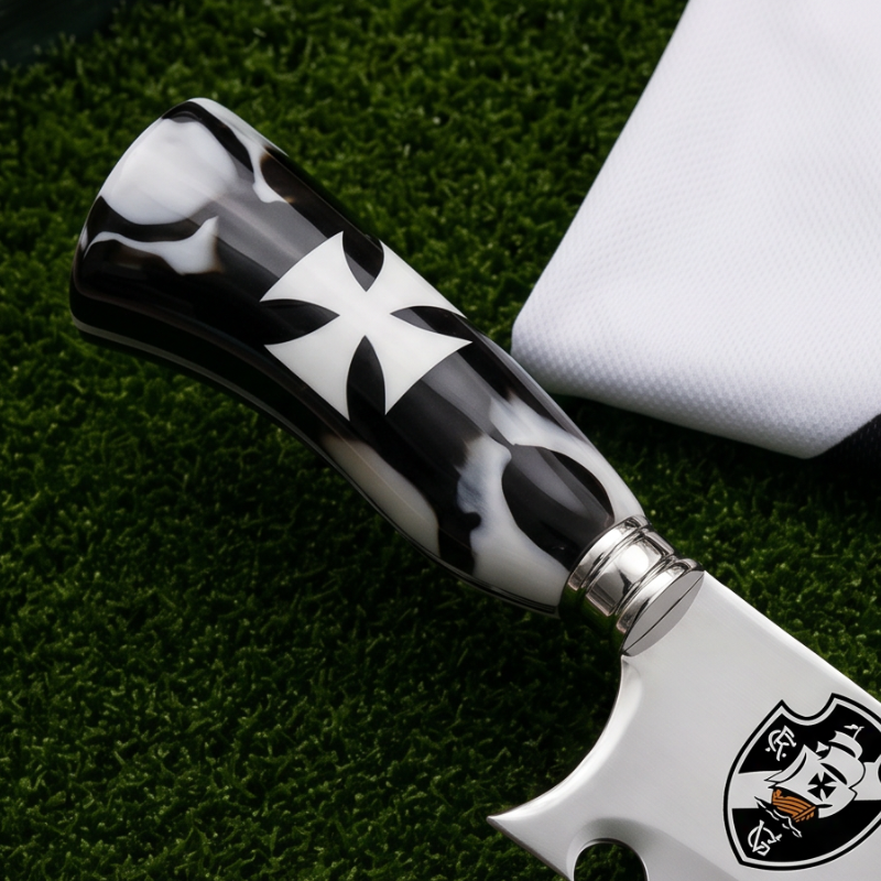 Faca Personalizada Vasco com Cabo Premium Resinada + Gravação de Nome + Capa de Couro Exclusiva Brinde