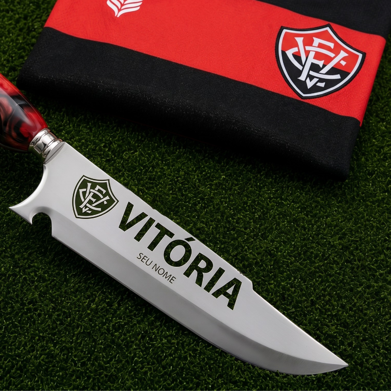 Faca Personalizada Vitória com Cabo Premium Resinada + Gravação de Nome + Capa de Couro Exclusiva Brinde