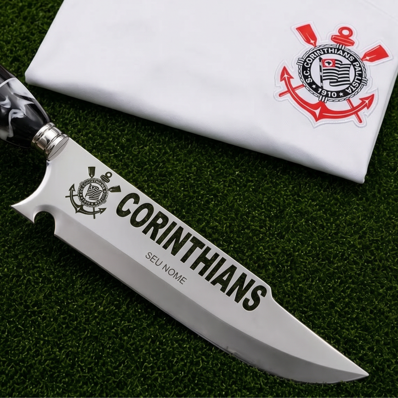 Faca Personalizada Corinthians com Cabo Premium Resinada + Gravação de Nome + Capa de Couro Exclusiva Brinde