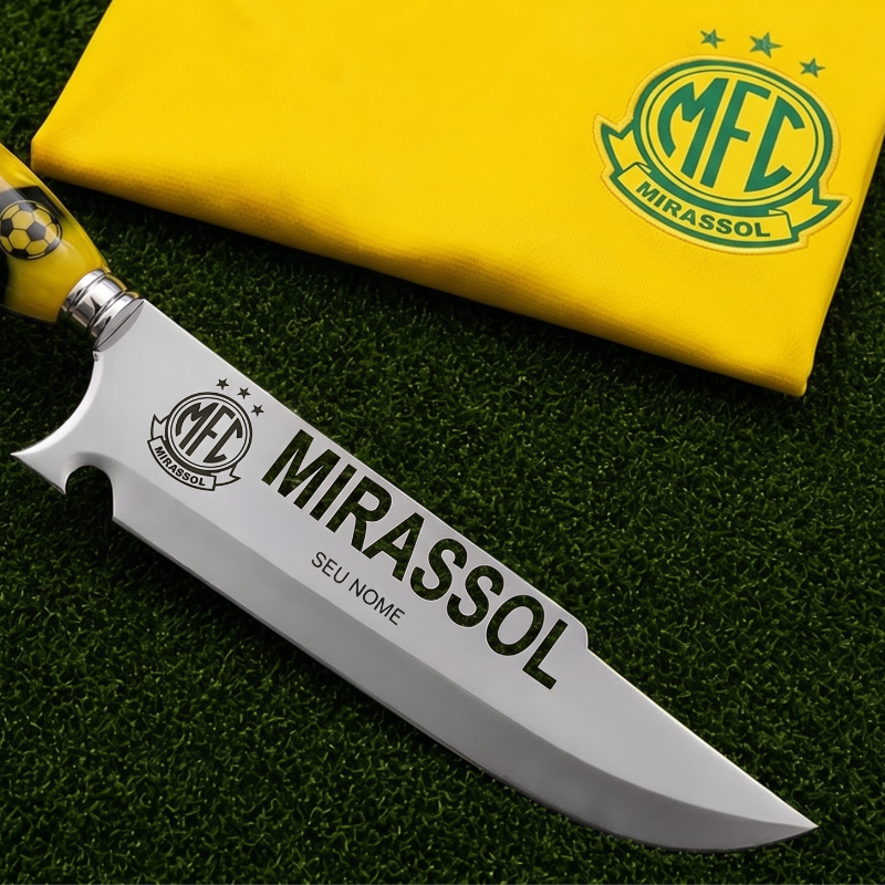 Faca Personalizada Mirassol com Cabo Premium Resinada + Gravação de Nome + Capa de Couro Exclusiva Brinde