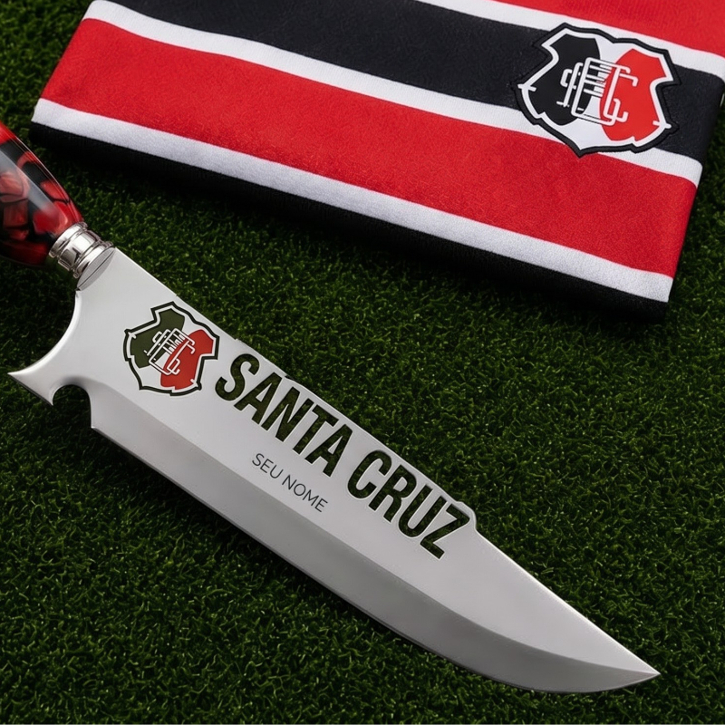 Faca Personalizada Santa Cruz com Cabo Premium Resinada + Gravação de Nome + Capa de Couro Exclusiva Brinde