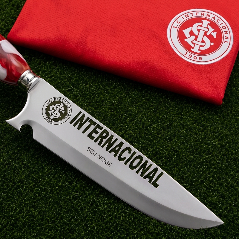 Faca Personalizada Internacional com Cabo Premium Resinada + Gravação de Nome + Capa de Couro Exclusiva Brinde