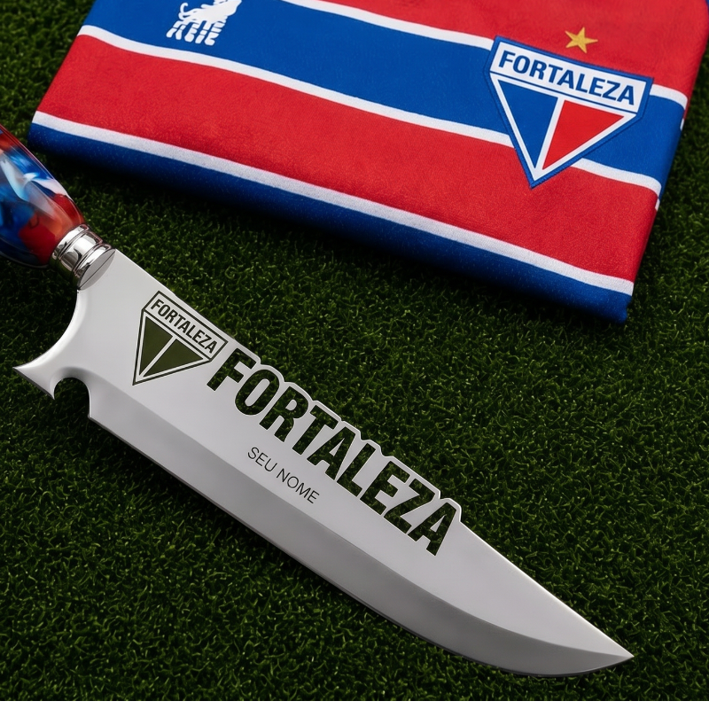 Faca Personalizada Fortaleza com Cabo Premium Resinada + Gravação de Nome + Capa de Couro Exclusiva Brinde