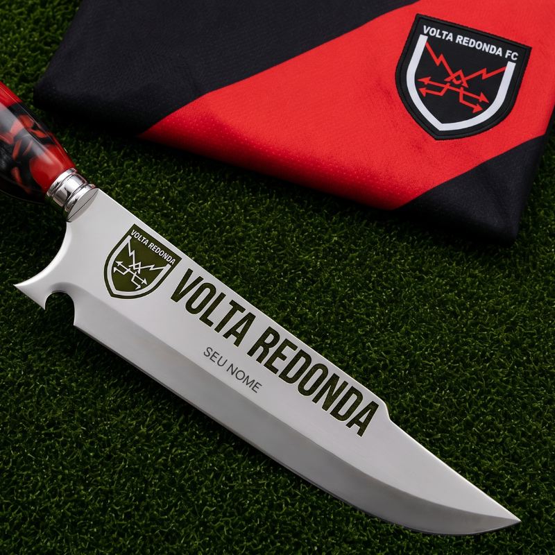 Faca Personalizada Volta Redonda com Cabo Premium Resinada + Gravação de Nome + Capa de Couro Exclusiva Brinde