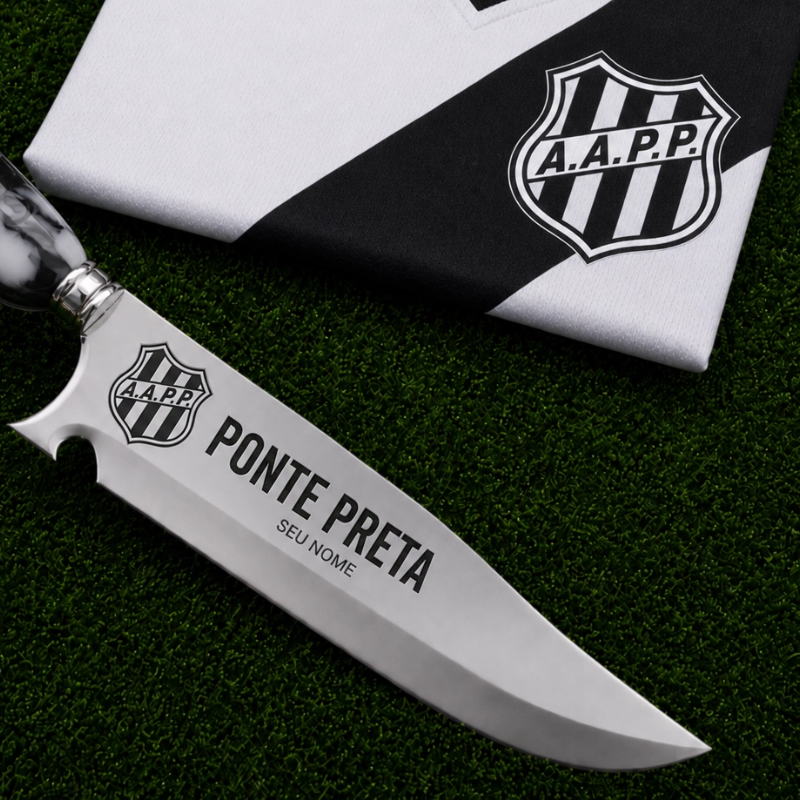 Faca Personalizada Ponte Preta com Cabo Premium Resinada + Gravação de Nome + Capa de Couro Exclusiva Brinde