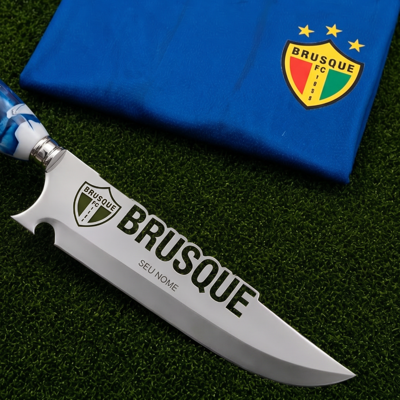 Faca Personalizada Brusque com Cabo Premium Resinada + Gravação de Nome + Capa de Couro Exclusiva Brinde