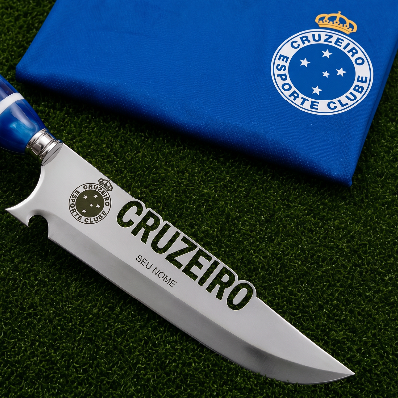 Faca Personalizada Cruzeiro com Cabo Premium Resinada + Gravação de Nome + Capa de Couro Exclusiva Brinde