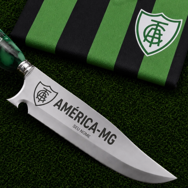 Faca Personalizada América MG com Cabo Premium Resinada + Gravação de Nome + Capa de Couro Exclusiva Brinde
