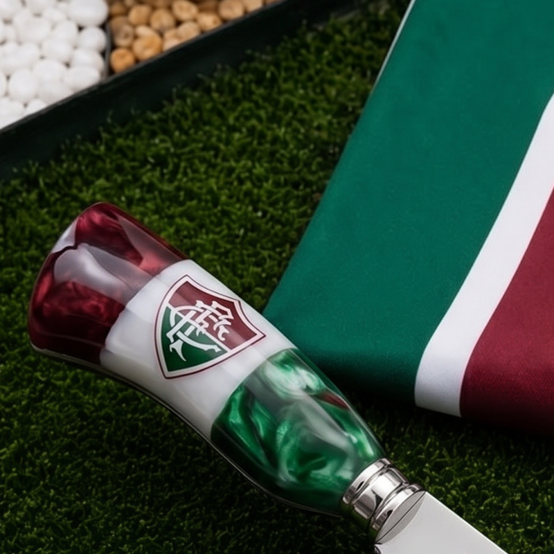 Faca Personalizada Fluminense com Cabo Premium Resinada + Gravação de Nome + Capa de Couro Exclusiva Brinde