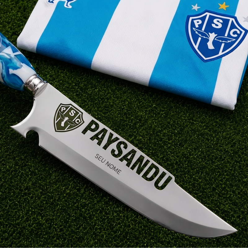 Faca Personalizada Paysandu com Cabo Premium Resinada + Gravação de Nome + Capa de Couro Exclusiva Brinde