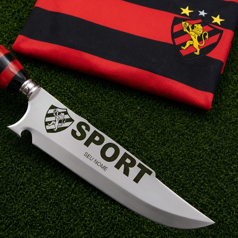 Faca Personalizada Sport com Cabo Premium Resinada + Gravação de Nome + Capa de Couro Exclusiva Brinde